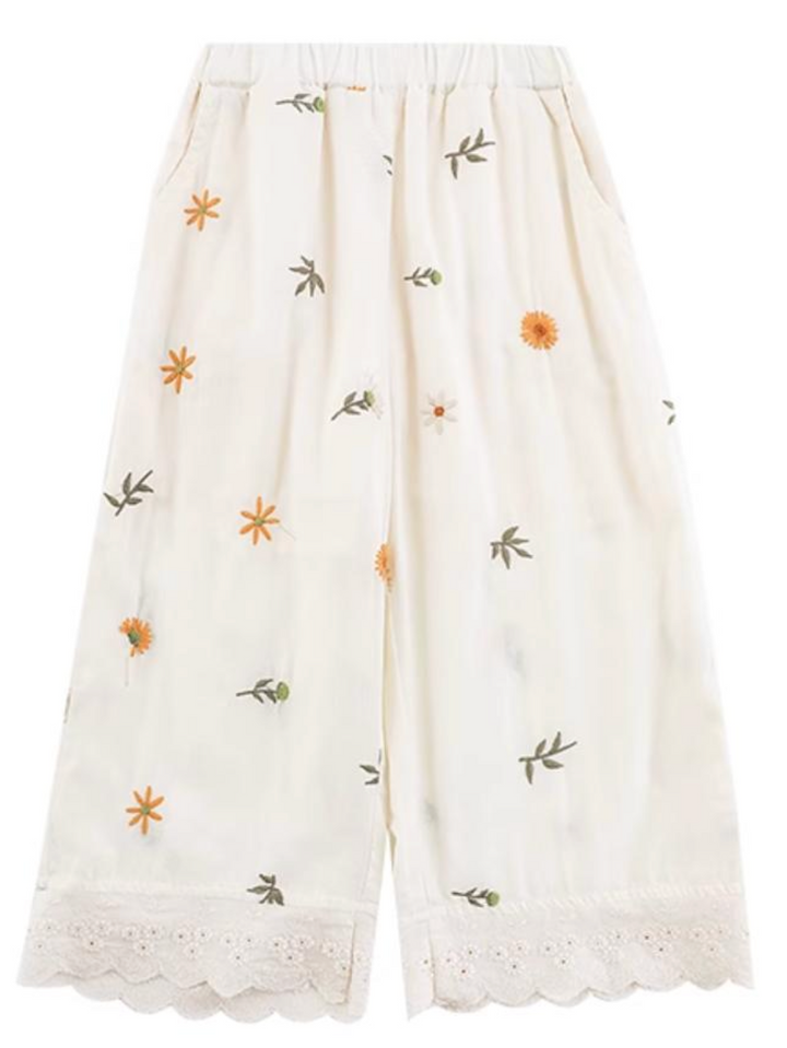 Embroidered Sunflower Summer Meadow Pants