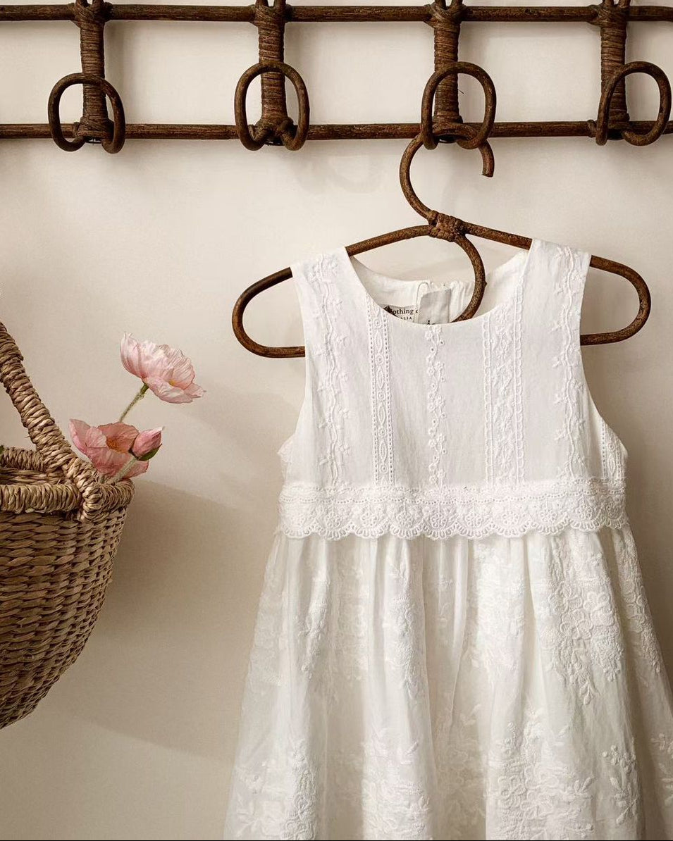 Whimsy Heirloom Sleeveless Dress In Soft Vintage White
