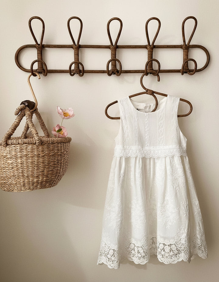 Whimsy Heirloom Sleeveless Dress In Soft Vintage White