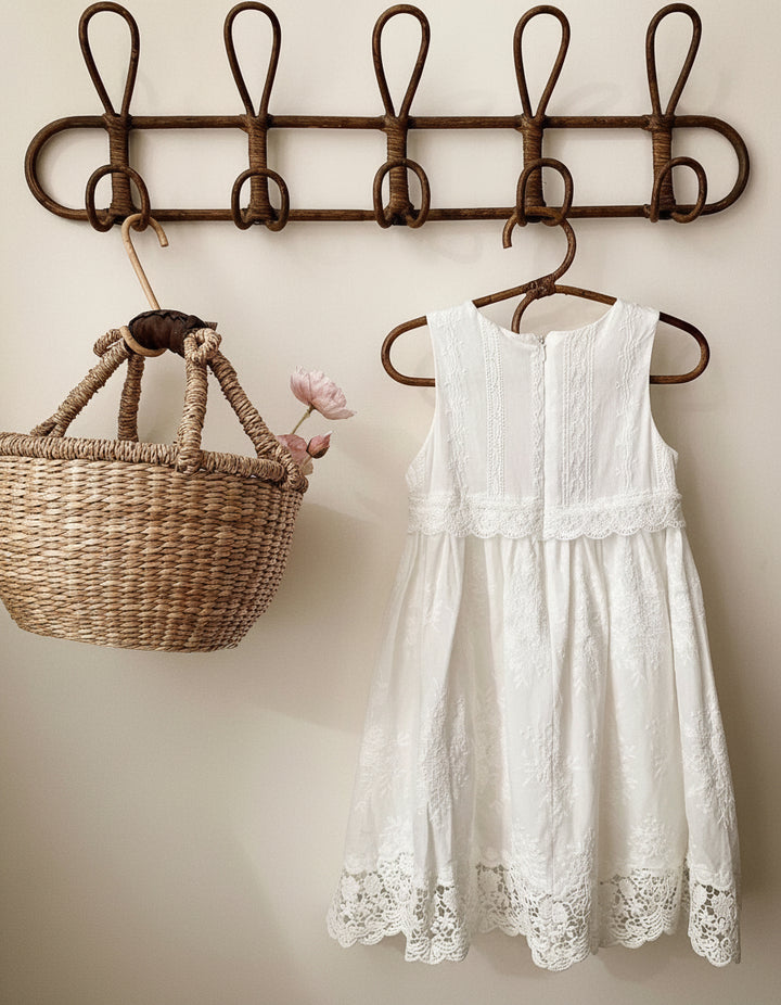 Whimsy Heirloom Sleeveless Dress In Soft Vintage White