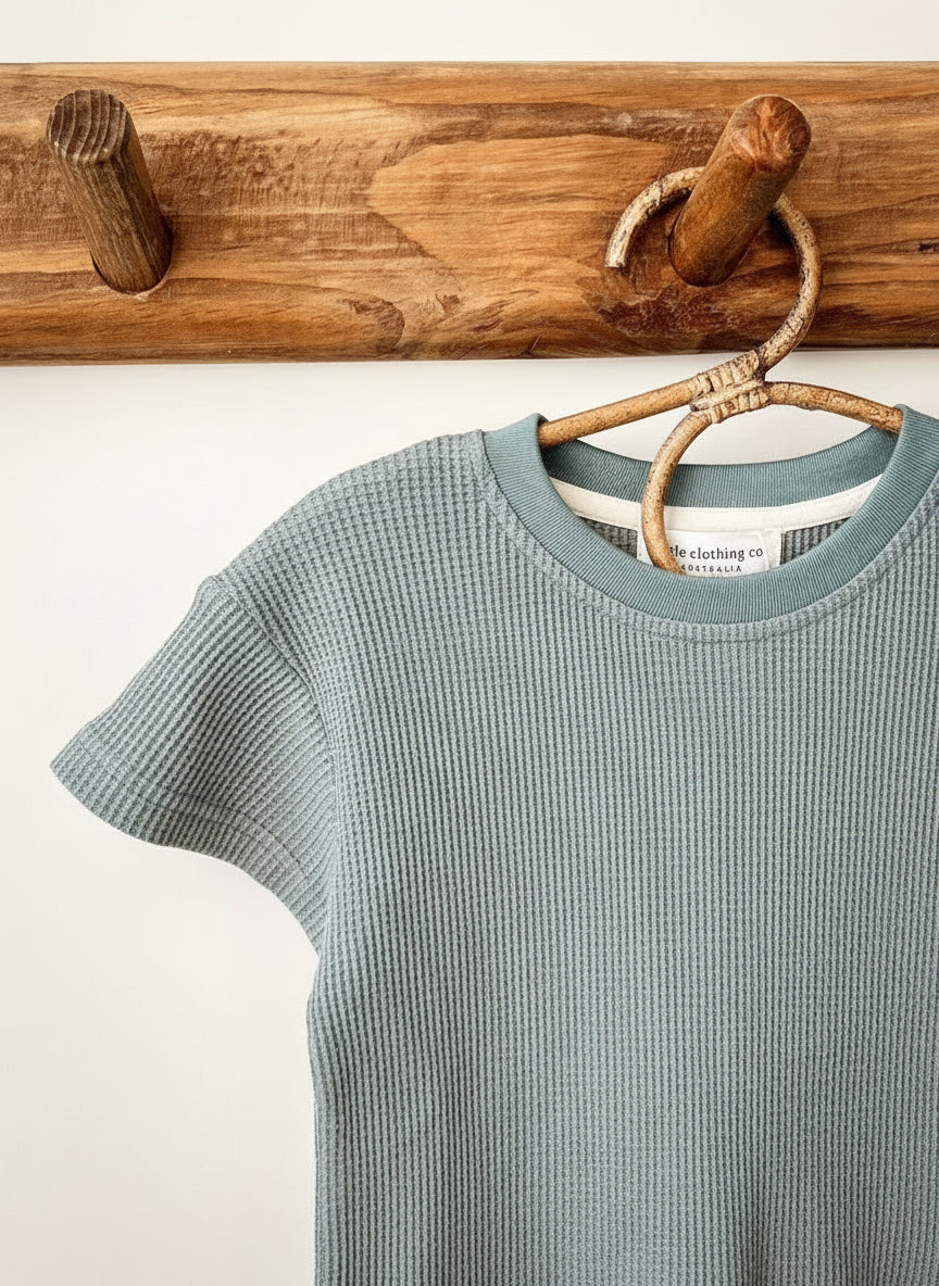 Everyday Waffle Cotton Set in Eucalyptus / Dusk Pink / Slate Blue