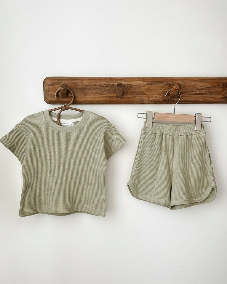 Everyday Waffle Cotton Set in Eucalyptus / Dusk Pink / Slate Blue