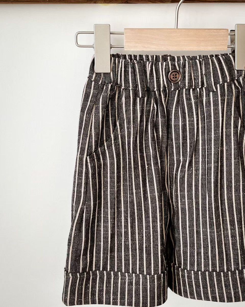 Pinstripe 3/4 Length Vintage Woven Shorts - Cotton & Recycled Natural Fibres