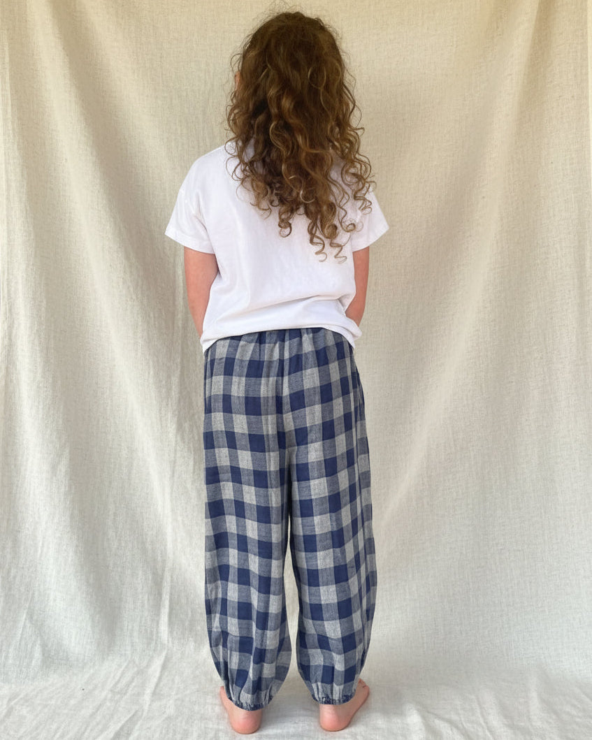 Slate Blue Check Pants in Lightweight 100% Cotton