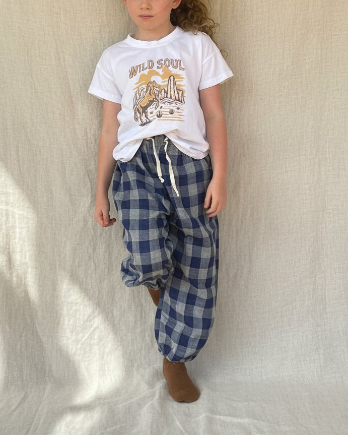 Slate Blue Check Pants in Lightweight 100% Cotton