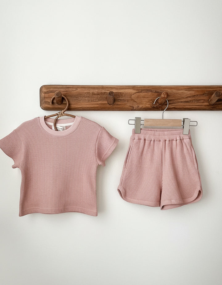 Everyday Waffle Cotton Set in Eucalyptus / Dusk Pink / Slate Blue