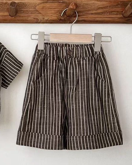 Pinstripe 3/4 Length Vintage Woven Shorts - Cotton & Recycled Natural Fibres