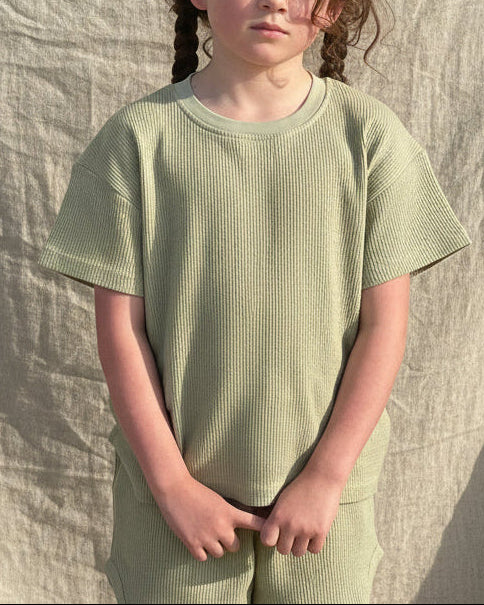 Everyday Waffle Cotton Set in Eucalyptus / Dusk Pink / Slate Blue