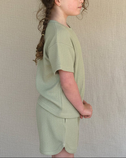 Everyday Waffle Cotton Set in Eucalyptus / Dusk Pink / Slate Blue