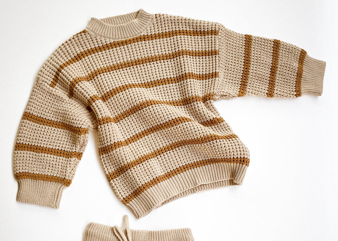 Pure Cotton Mustard Stripe Waffle Knit Jumper