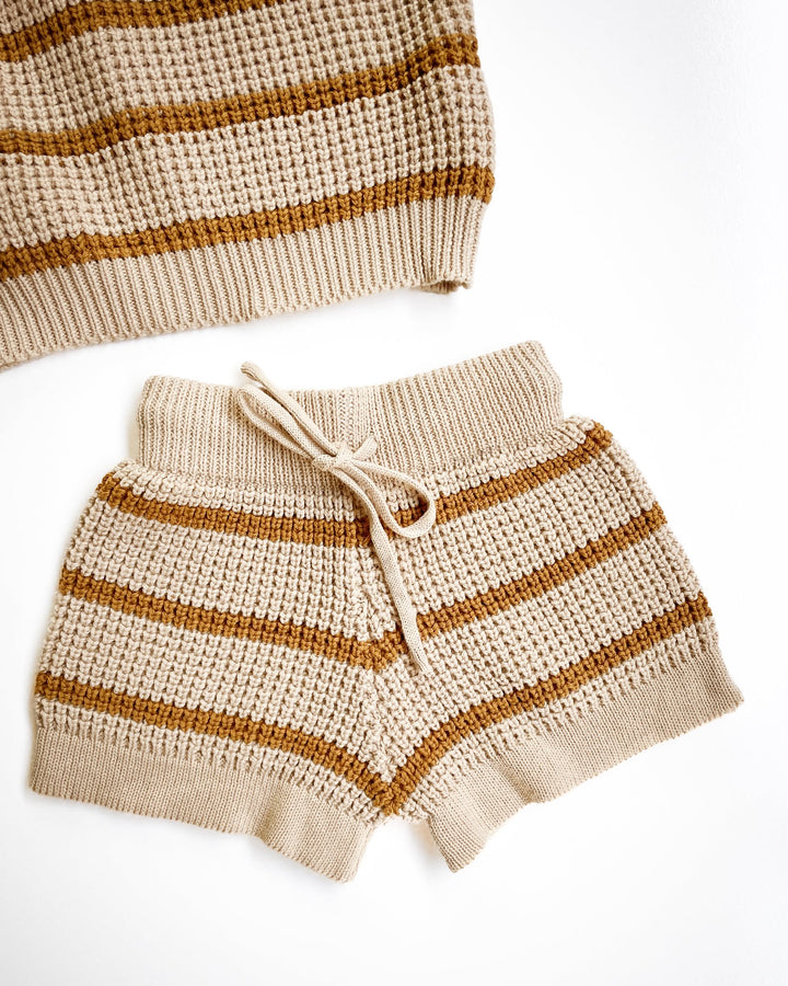 Pure Cotton Mustard Stripe Waffle Knit Shorts