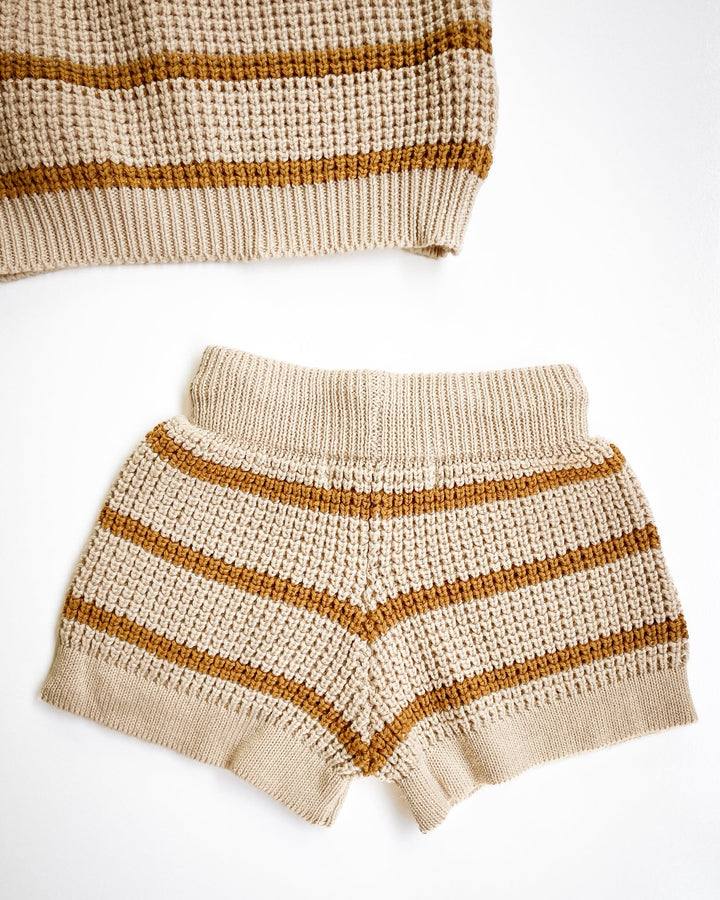 Pure Cotton Mustard Stripe Waffle Knit Shorts