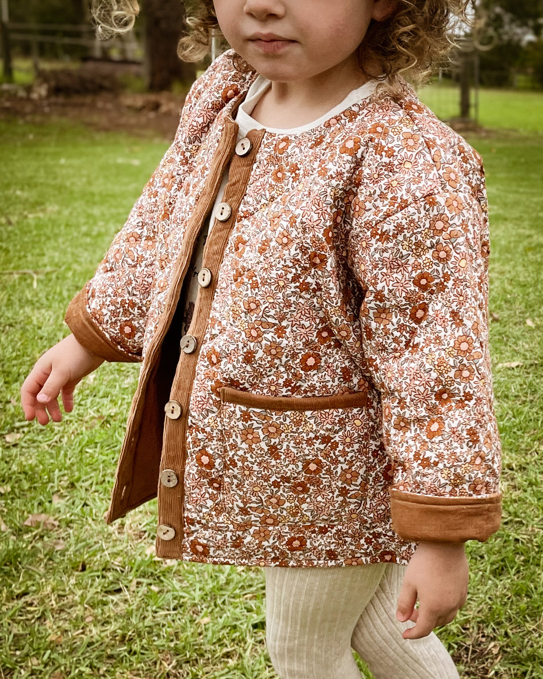 Ditsy Floral Quilted Jacket in Cotton & Corduroy - Reversible