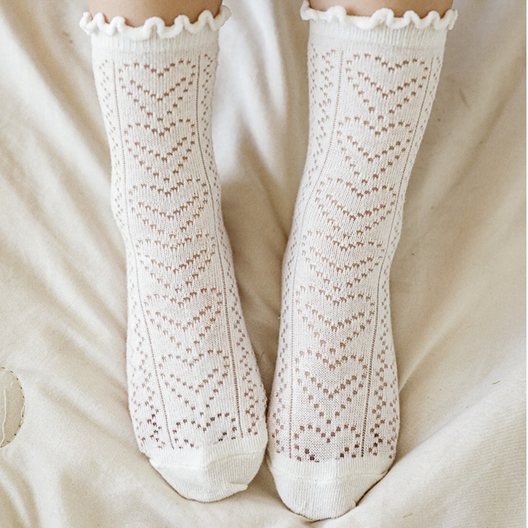 Pointelle Sweetheart Socks in Pure Cotton