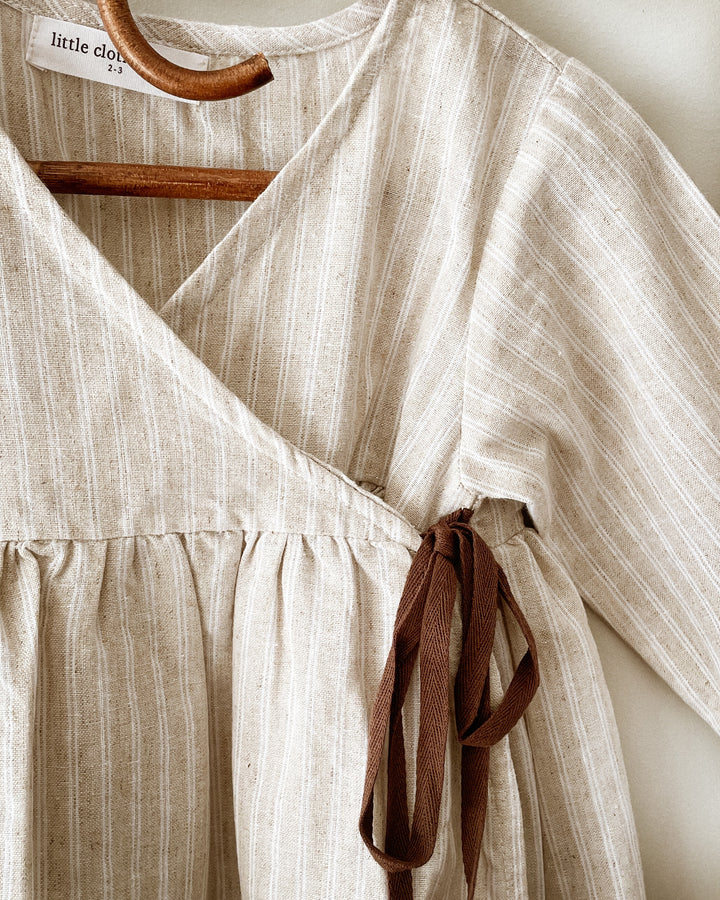 Soft Stripe Linen Wrap Dress
