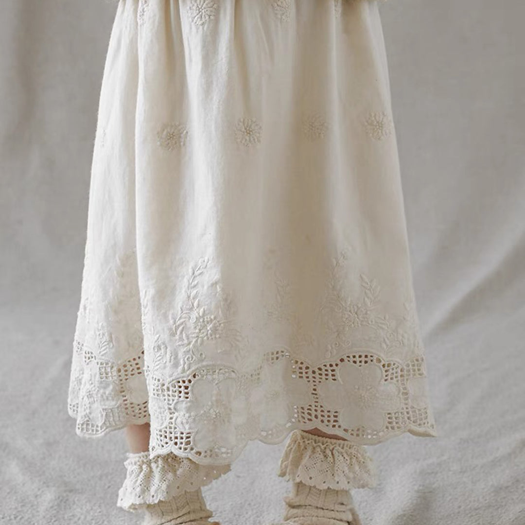 Eyelet Embroidered Lace Skirt with Fleece Lining