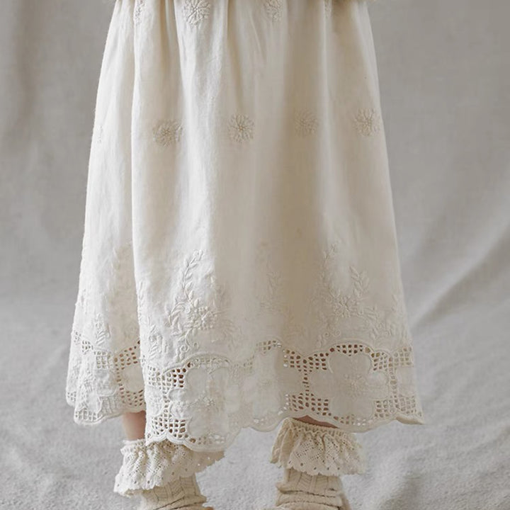 Eyelet Embroidered Lace Skirt with Fleece Lining