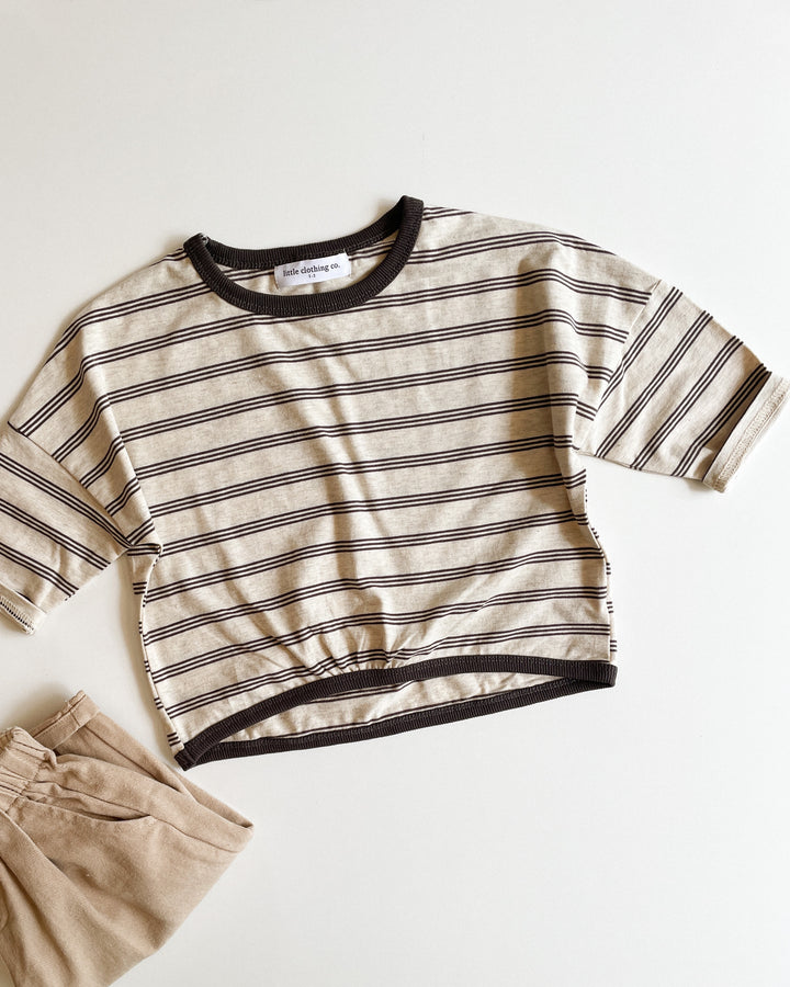 Simple Stripe Long Sleeve Tee in Oatmeal Stripe