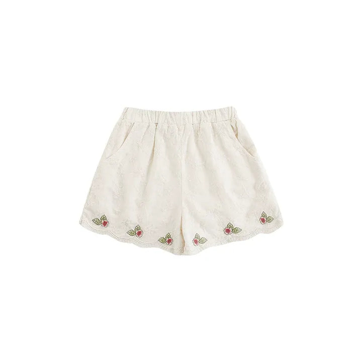 Scalloped Embroidered Blossom Cotton Shorts