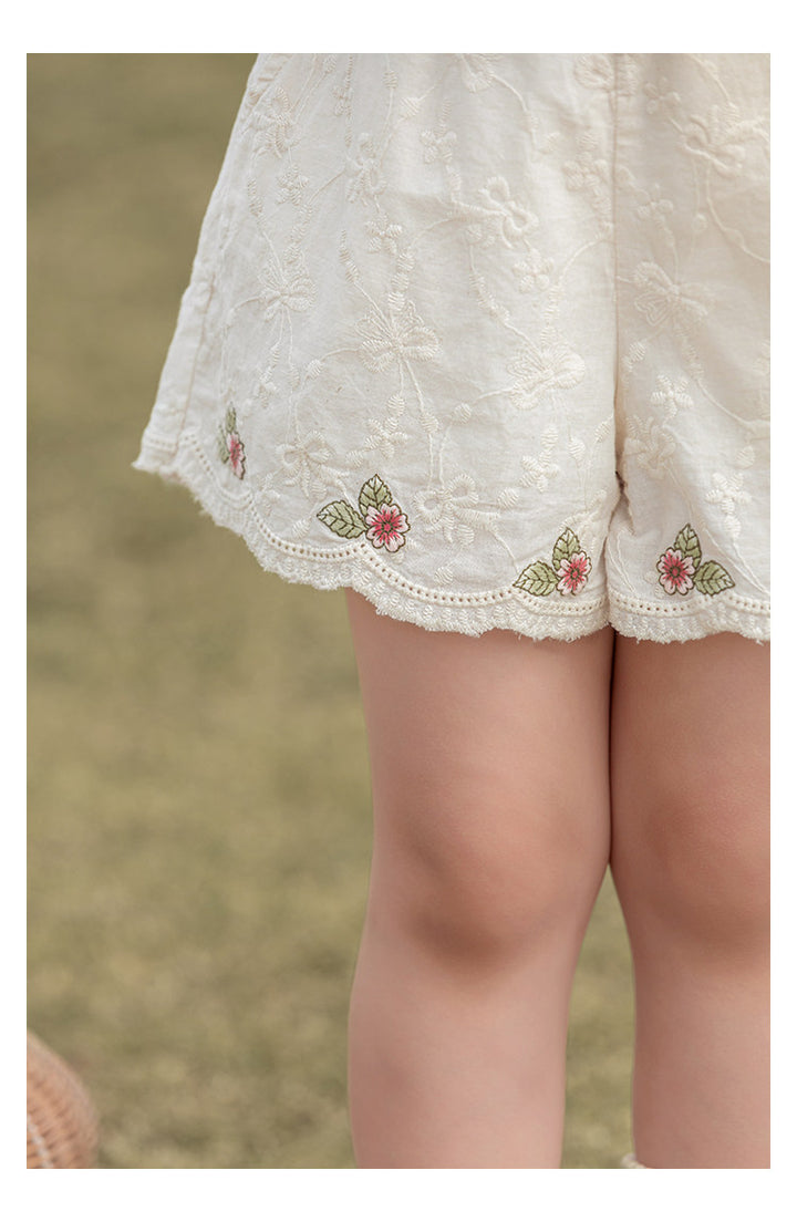 Scalloped Embroidered Blossom Cotton Shorts