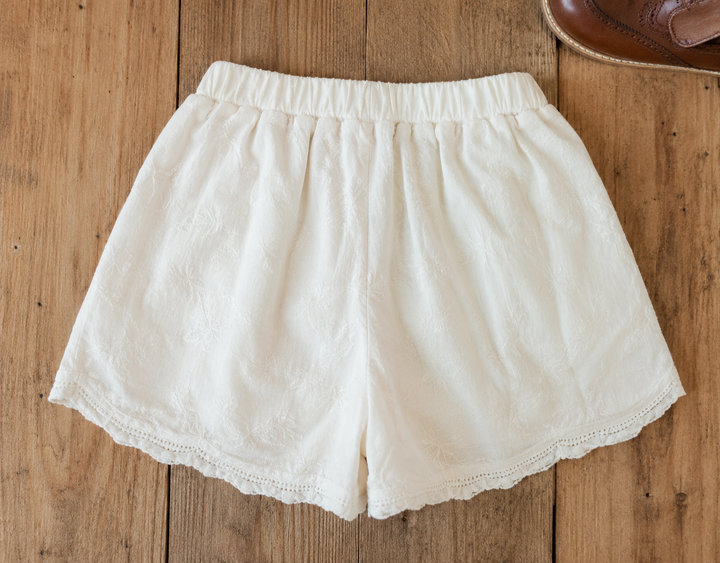 Scalloped Embroidered Blossom Cotton Shorts