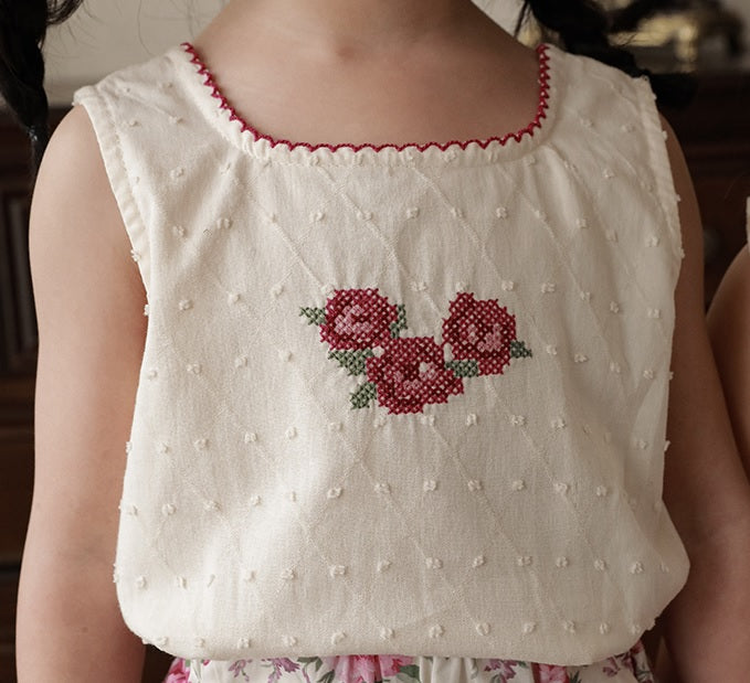 Embroidered Roses Button Back Top
