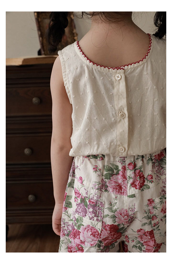 Embroidered Roses Button Back Top