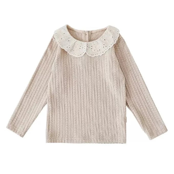 Ribbed Cable Pullover with Broderie Anglaise Collar