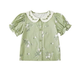 Floral Print Embroidered Blouse with Collar