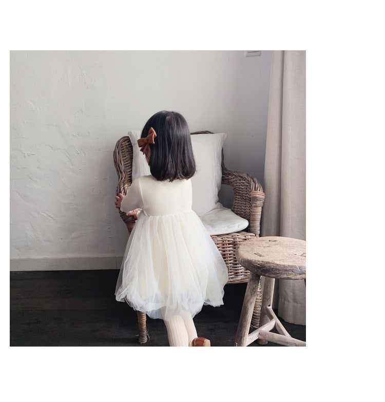 Rib Long Sleeve Tulle Dress