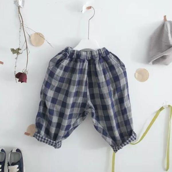 Easy Wear Check Trouser Pants - Linen/Cotton Blend - littleclothingco