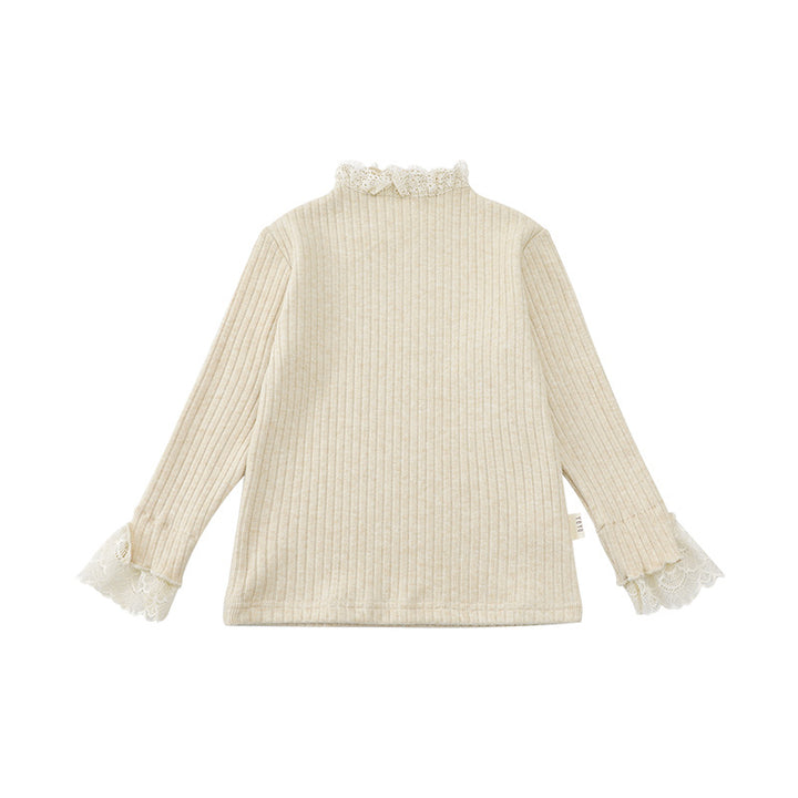 SECONDS - ALL SIZES 1-2 TO 6-8 Rib Knit Pullover with Lace Trim