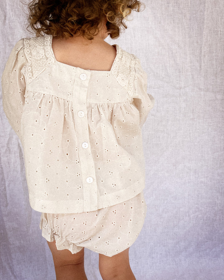Organic Cotton Broderie & Lace Top with Bloomers Set