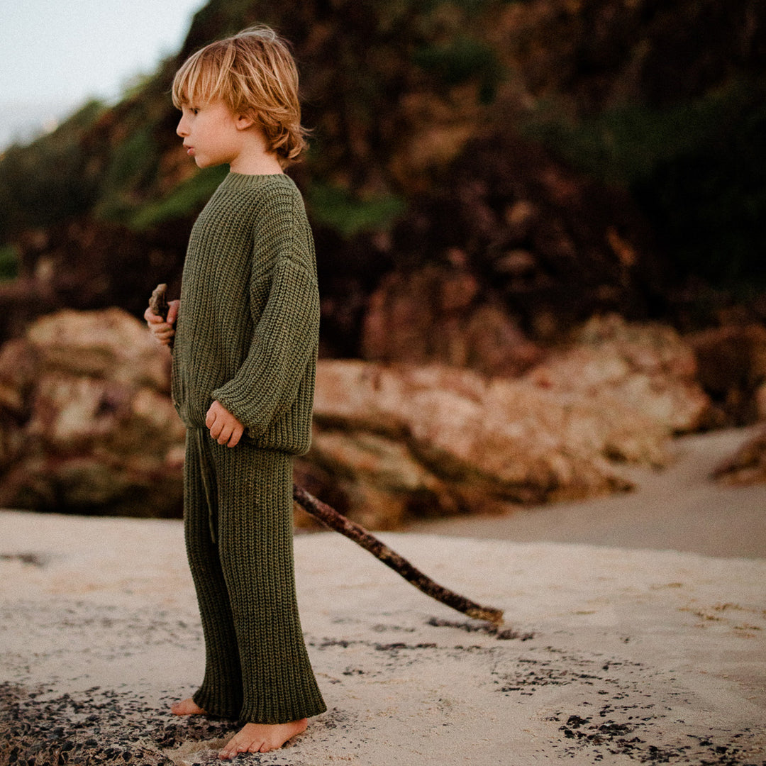 Olive 100% Cotton Knit Pants