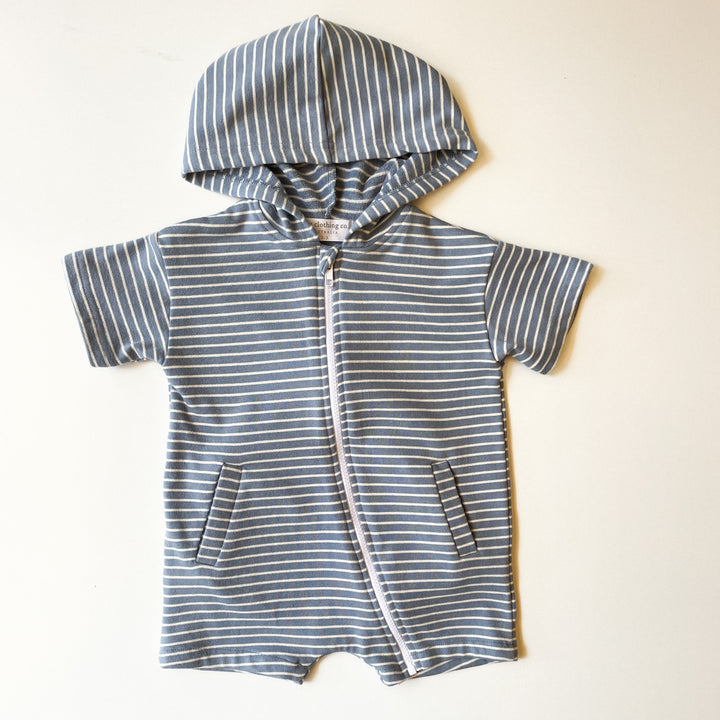 Zip Up and Go! After Swimming or Anytime French Terry Towel Stripe Romper