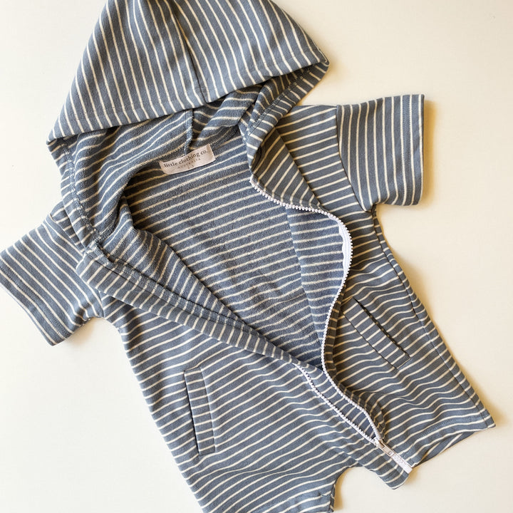 Zip Up and Go! After Swimming or Anytime French Terry Towel Stripe Romper