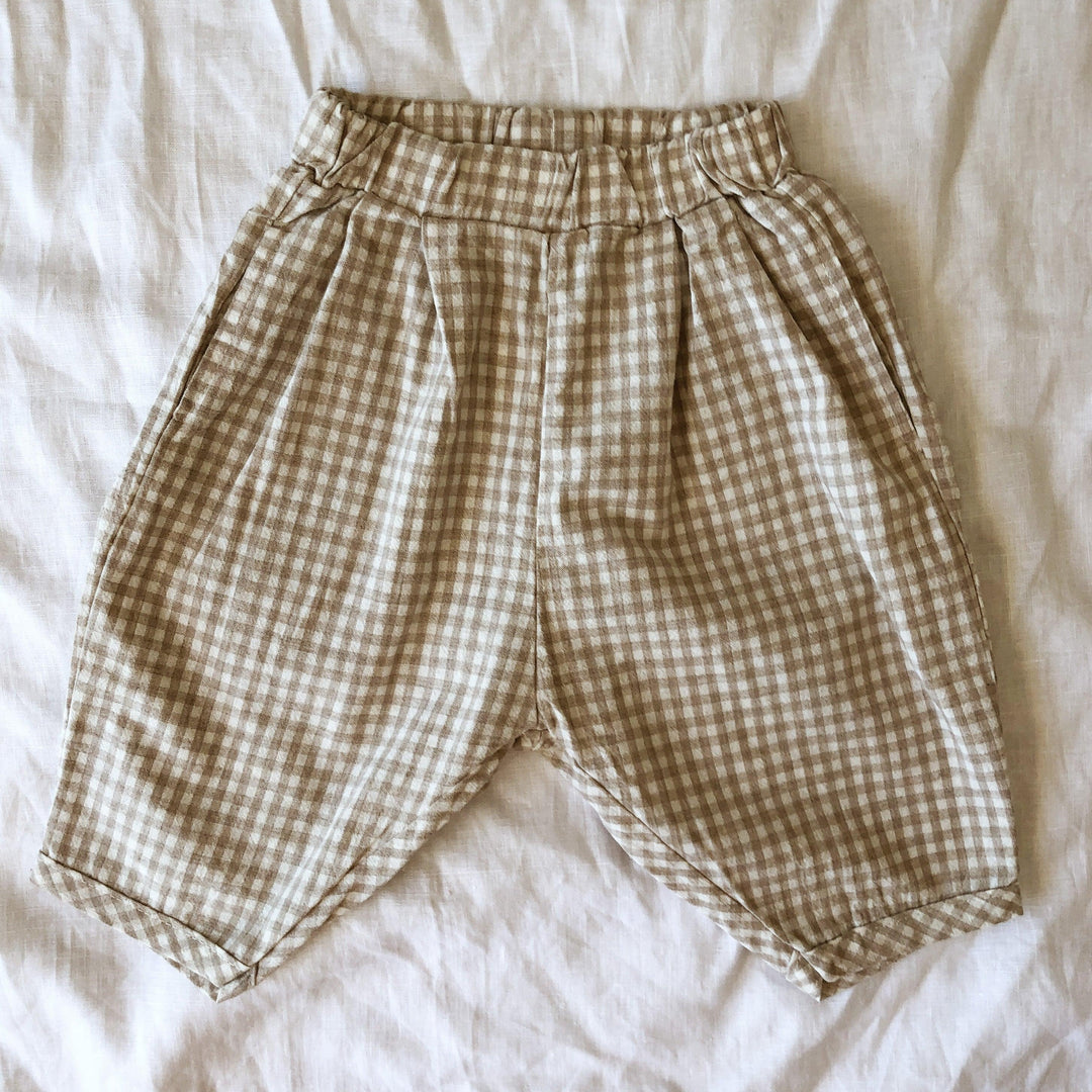 Gingham Check 3/4 Length Shorts - Linen/Cotton - littleclothingco
