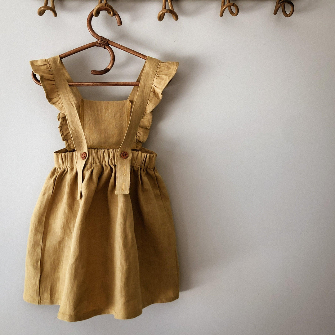 Goldie 100% Linen Mustard Pinafore Dress - littleclothingco