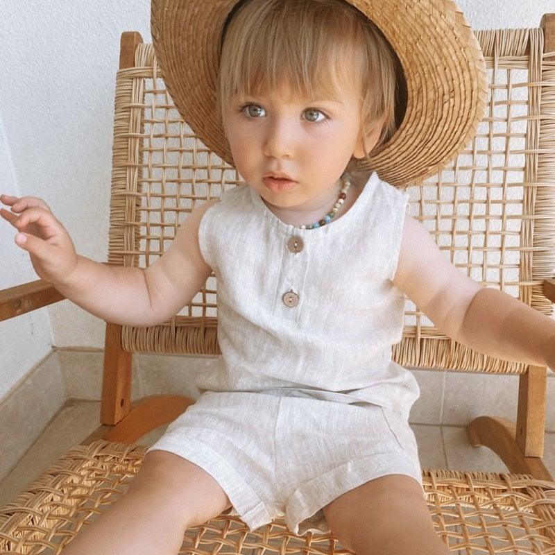 Pure Linen Round Neck Singlets - littleclothingco
