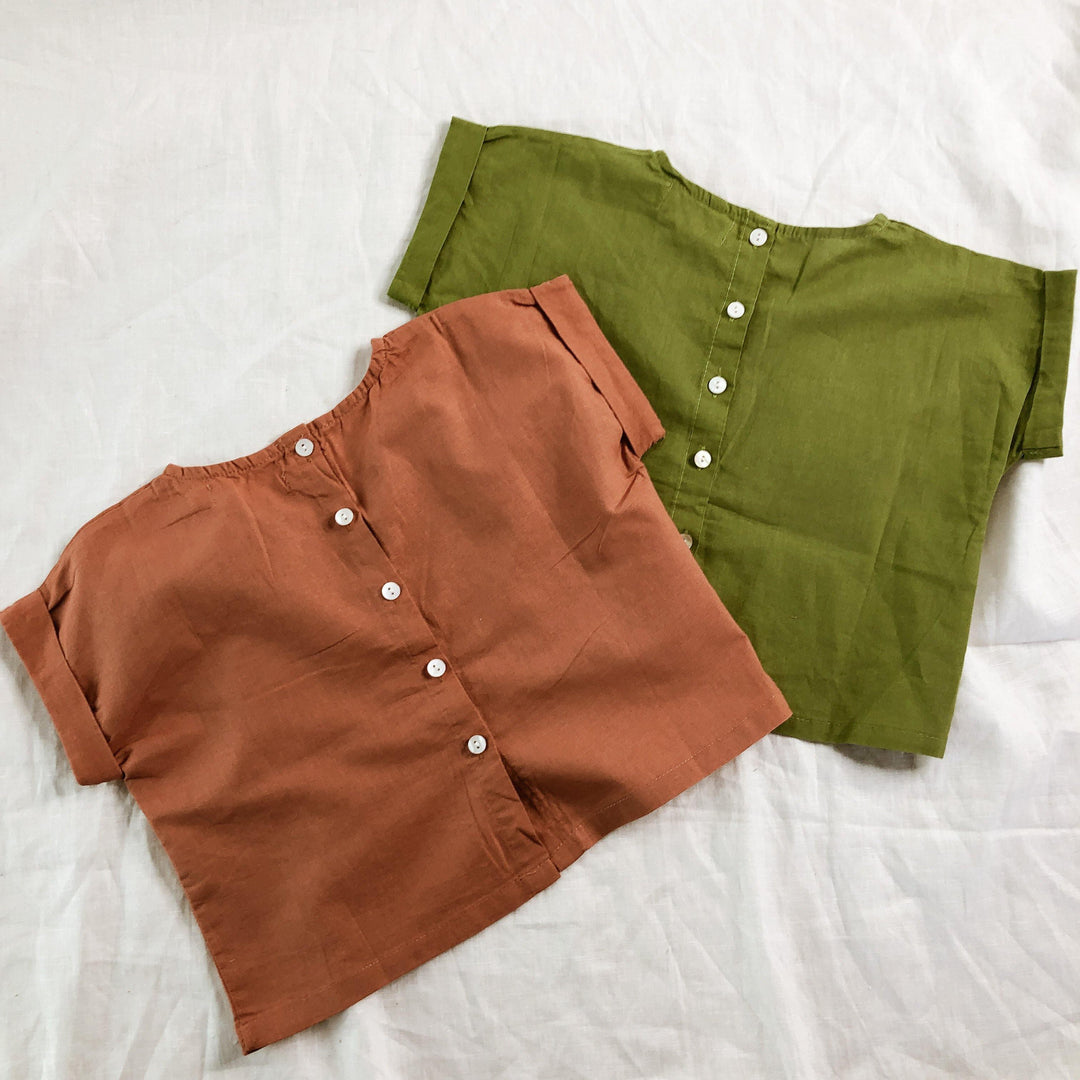 Boxy Button Back Top - Linen - littleclothingco