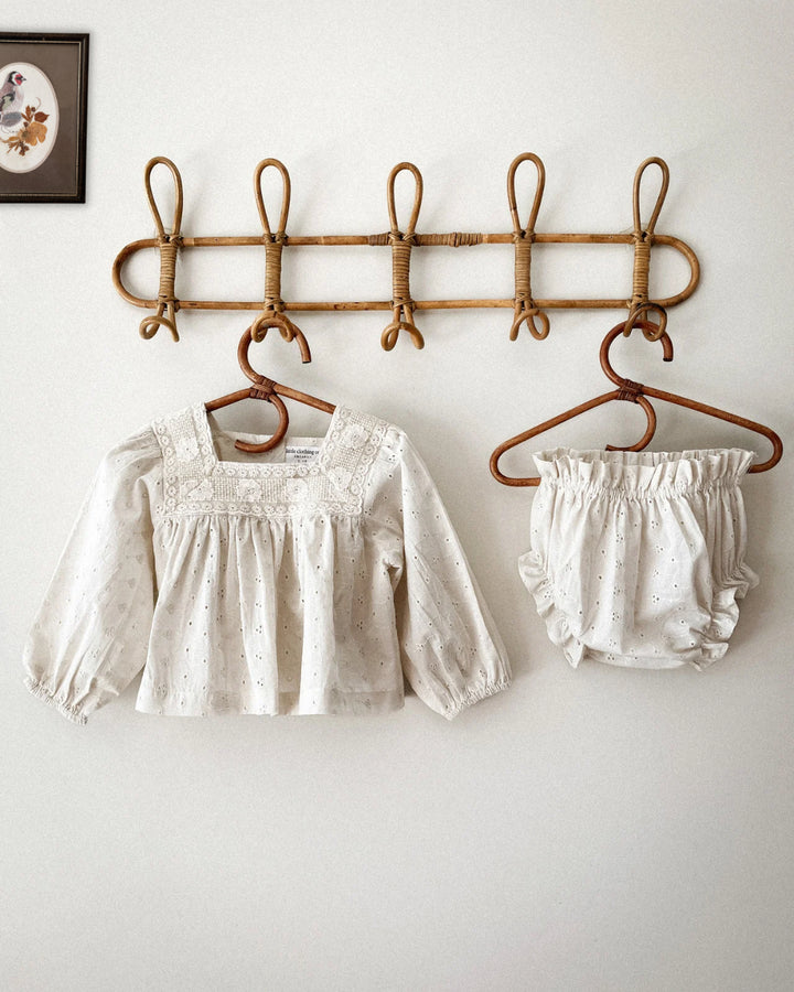 Organic Cotton Broderie & Lace Top with Bloomers Set