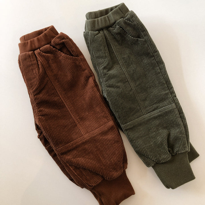 Panelled Corduroy Pants with Ribbed Cuffs