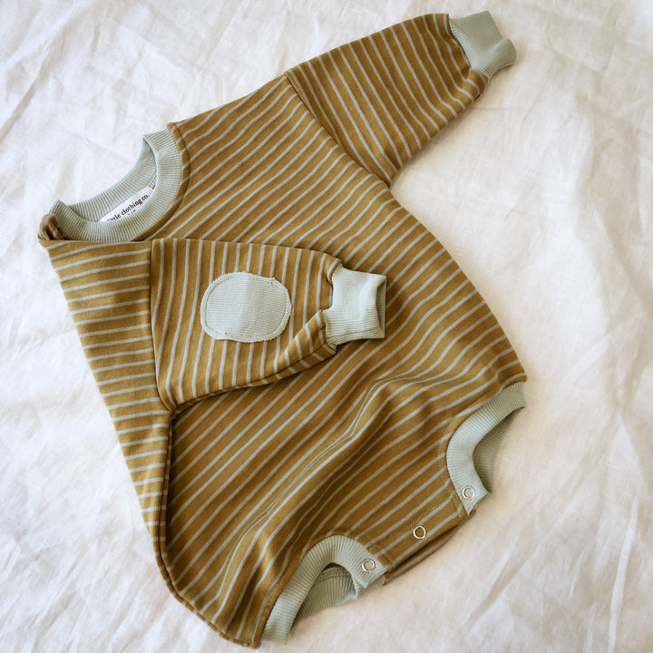 Retro Stripe Jumper Romper with Elbow Patches - SIZE NEWBORN & 3-6M