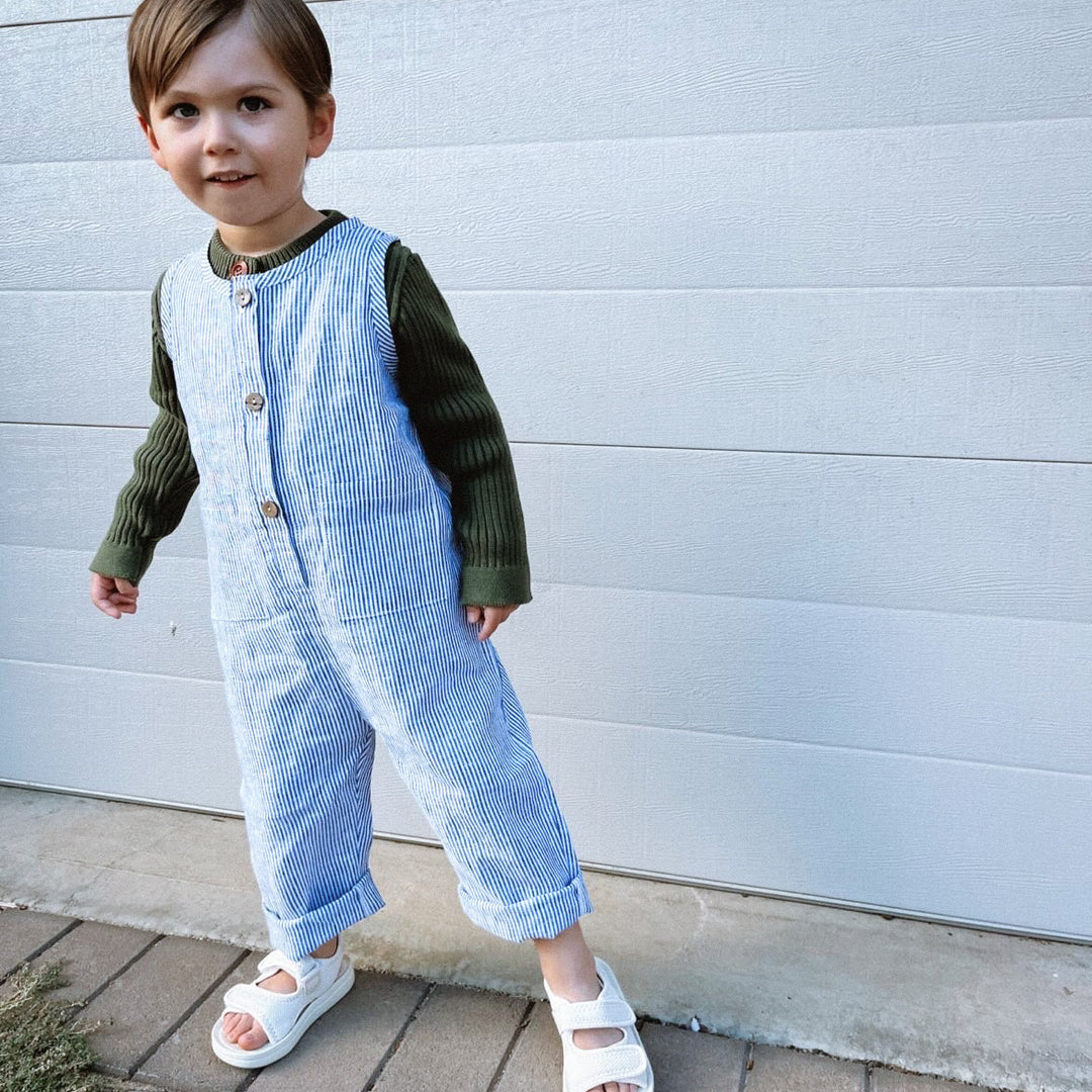 Classic Stripe Jumpsuit in Pure Linen