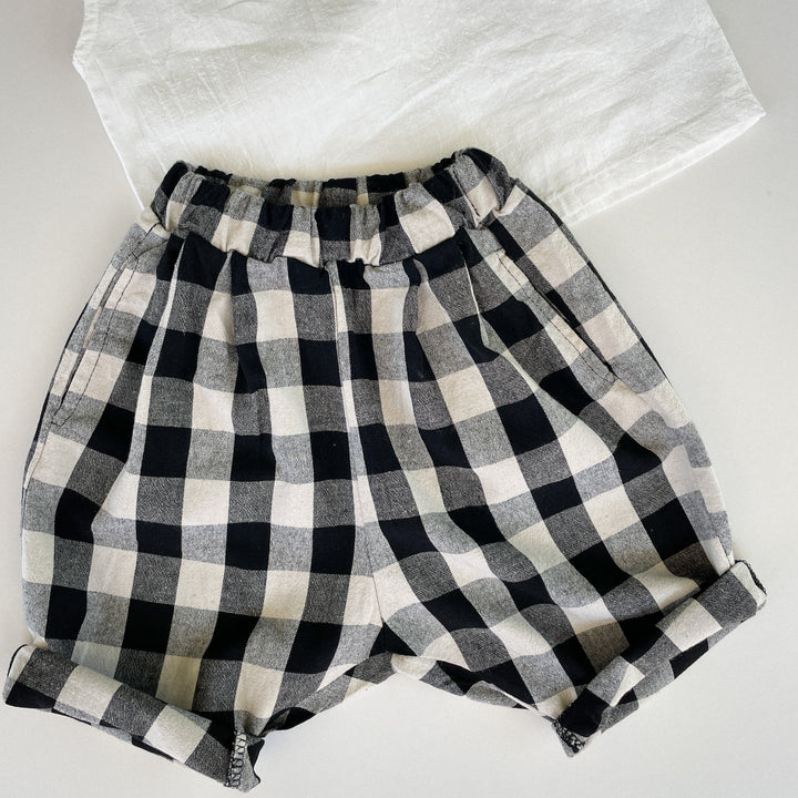 Linen & Cotton Check 3/4 Length Shorts