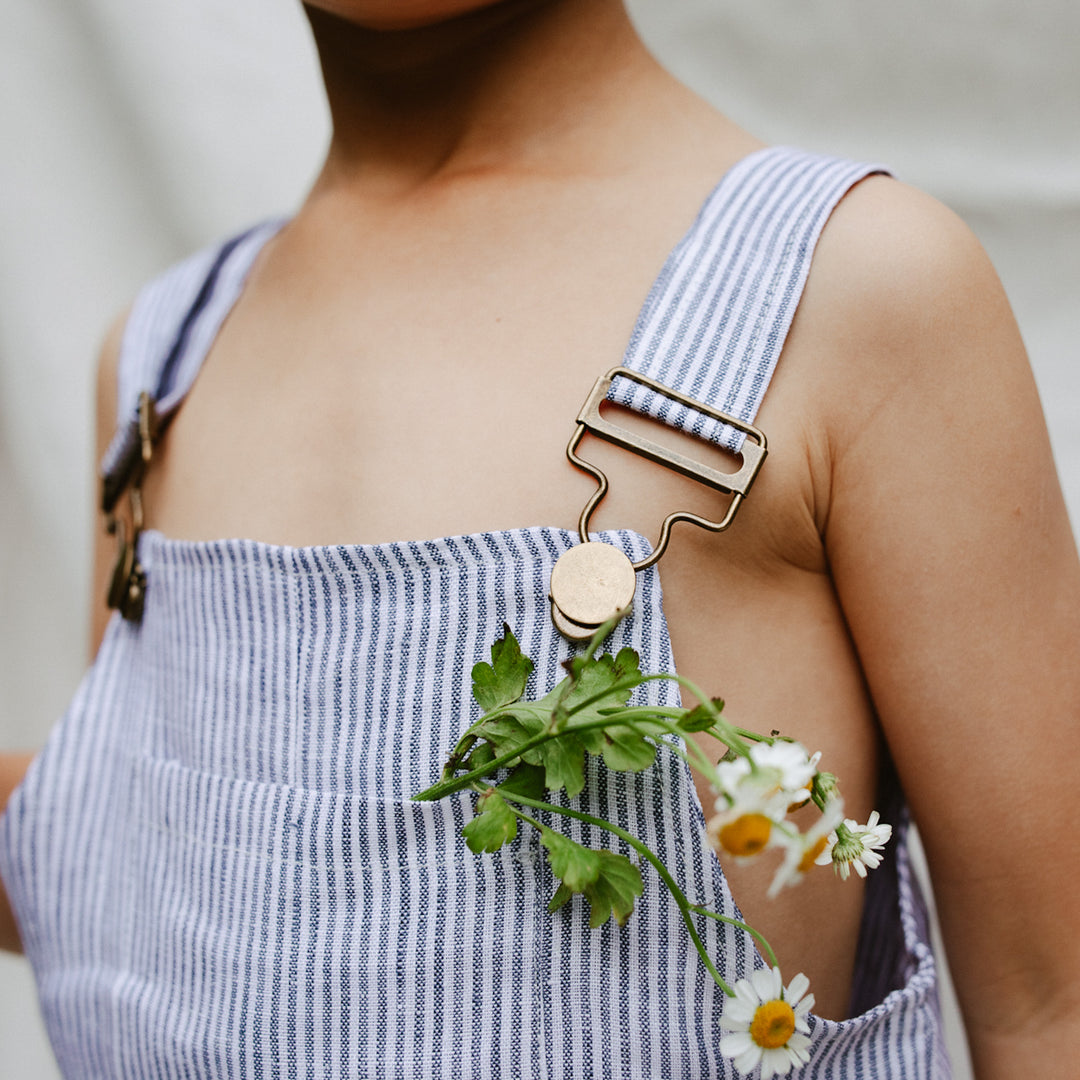 Classic Blue Striped 100% Linen Overalls