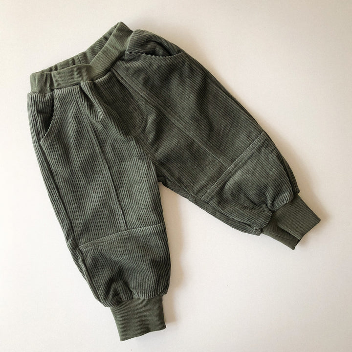 Cosy Panelled Corduroy Pants with Ribbed Cuffs and Warm Fleece Lining