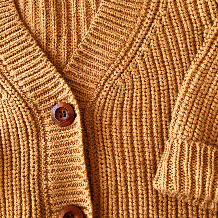 CLEARANCE - SIZE 4-5 & 5-7 - Chunky Rib Knit Cardigan in Vintage Gold