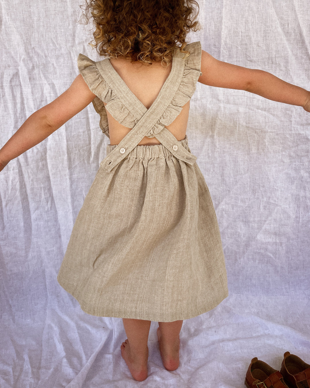 Embroidered Vintage Dreams 100% Linen Pinafore Dress littleclothingco Embroidered Vintage Dreams 100% Linen Pinafore Dress littleclothingco