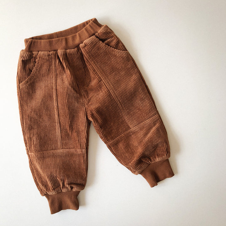 Cosy Panelled Corduroy Pants with Ribbed Cuffs and Warm Fleece Lining